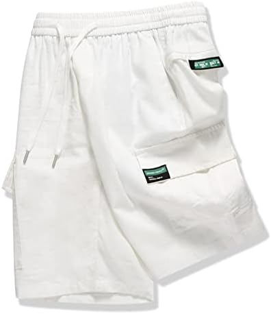 Машки карго -шорцеви за мажи со повеќе торбички со мулти торбички летни памучни постелнини лабави обични панталони каприци шорцеви