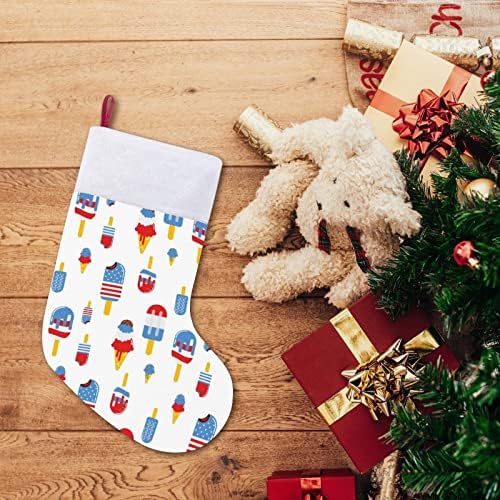 Патриотски сладолед Божиќни чорапи за порибување со кадифен камин што виси за Божиќно дрво