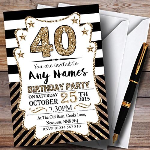 Црно -бело бронзено шеврони 40 -ти персонализирани покани за роденден