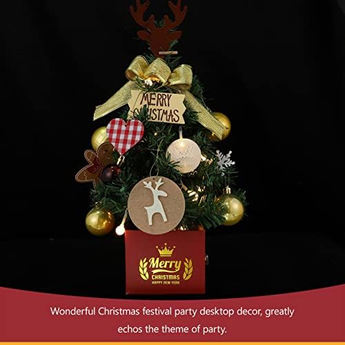 Vorcool Tabletop претходно осветлена новогодишна елка: мини предводена од Божиќ, вештачка мини новогодишна елка со ирваси рогови,