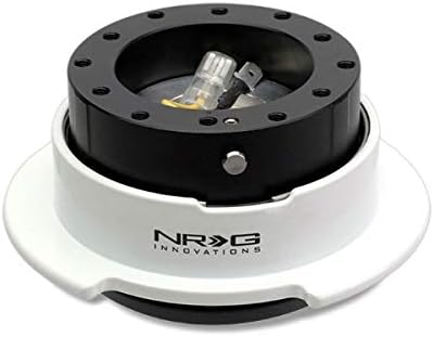 NRG SRK-250 црно тело/бел хром прстен Gen 2.5/Адаптер за брзо ослободување на воланот за брзо ослободување од 6 дупки