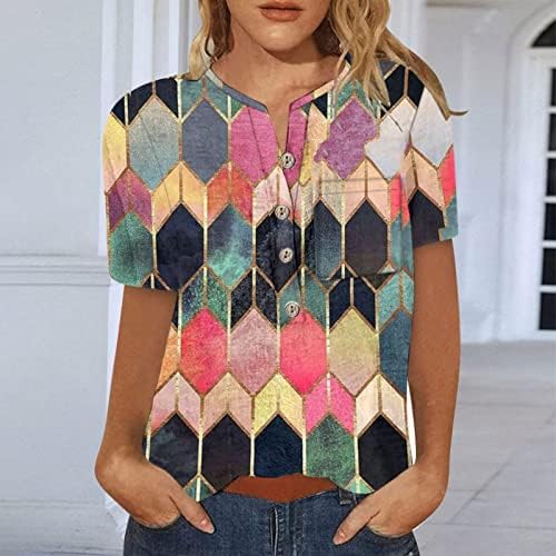Women'sенски плус големина блузи екипаж вратот кратки ракави пулвер лисја печати врвови блузи лабави вклопувани графички маици