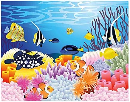 55x30 инчи wallид uralид, воден живот со различен вид риби корални гребени и сунѓери деца расадник тема кора и стап самолеплива