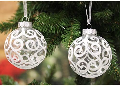 Славно чисто бело вртењето избришани божиќни топки украси за украси на дрвја, 3,15 “со закачалки со лента