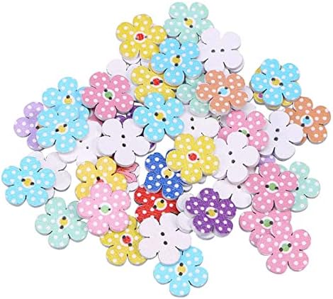 100 парчиња шарени цветни копчиња 2 дупки дрвени копче занает DIY дрво печатење за шиење за шиење на копчиња декоративни