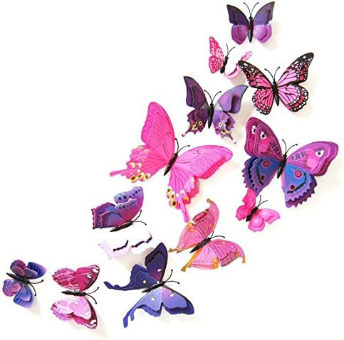 АКОАК 24 Парчиња 3д Налепници За Ѕид Од Пеперутка, Двослојни Уметнички Декор На Пеперутка Со Крилја Со Магнет и Двострано Лепило