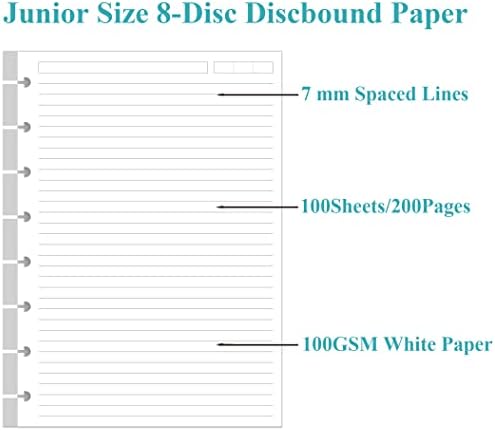 A5 Tul Discbound Leded Refill Paper, 8-дискови со прекин на хартија за полнење, хартија од 100 листови / 200pages, хартија од