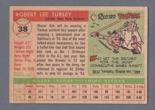1955 Топс 38 Боб Турли Њујорк Јенкис БЕЈЗБОЛ Картичка ЕКС+ - Плоча Бејзбол Картички