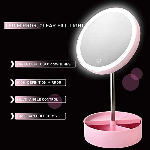 AFULILI LED Осветлено Огледало За Шминка со Осветлување во 3 Бои Затемнувачки Екран На Допир Складирање На Накит Десктоп Осветлување