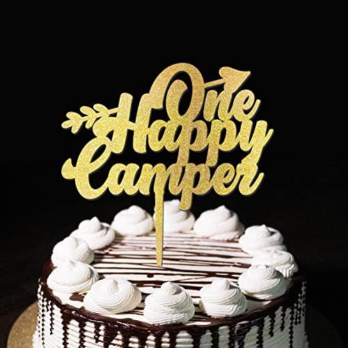 Обичај злато Еден среќен роденден торта врвови еден среќен кампување прв роденден 1 -ви бебешки туш роденденски украси 1 годишнина