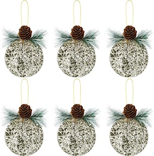 6 парчиња 3,15 инчи Божиќни топка украси Божиќни сјајни топка украси борови иглички виси ликвидации на топчести украси за Божиќни