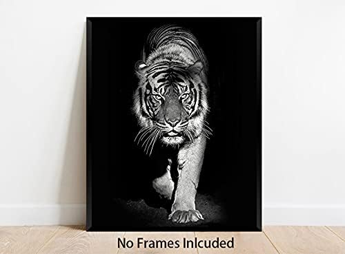 4 сет-црно и бело африканско диво животно фото-wallидна уметност, тигар, лав, слон, леопард слика платно за печатење на wallидни