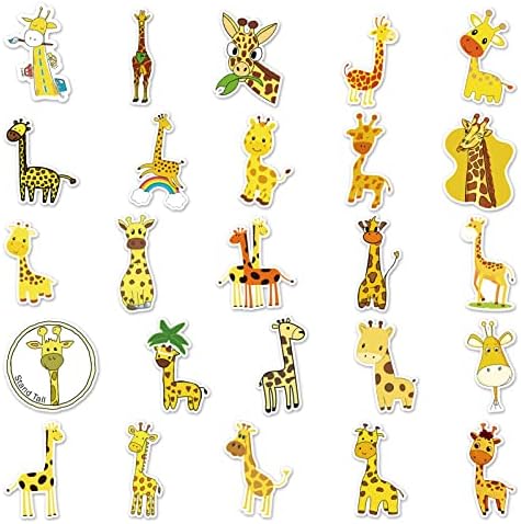 50 парчиња жирафа налепници за деца тинејџери, симпатична жирафа водоотпорна винил декорации за лаптоп, шише со вода, багаж,