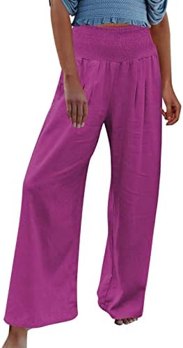 Панталони со широки нозе во ДСОДАН за жени цврста боја лабава панталони за одблесоци женски обични памучни постелнина со високи