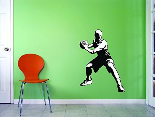 ДЕЦАЛ - Налепница за wallидови од кора и стап: Кошаркар Спорт за домашен декор Слика Арт Големина: 14 инчи x 28 инчи - 22 бои
