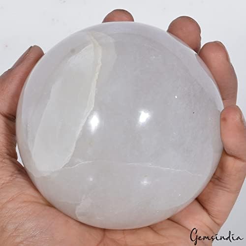 Gemsindia 4700 CT Природна бела кварц камења од камен кристална сфера заздравување топка w 3,3 ~ ~ 3,3 ”