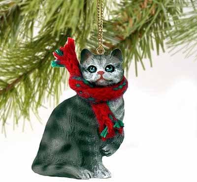 Концепти за разговор Таби мачка мала минијатура Една Божиќна украс сребрена Шортаир - прекрасна!