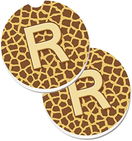 Богатства КАРОЛИНА CJ1025 - RCARC Писмо R Почетна Монограм-Жирафа Сет на 2 Чаша Носителот Автомобил Подлошки, Абсорбента Песочник