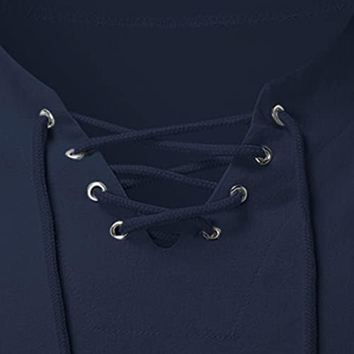 XXBR чипка V вратот Обични кошули за мажи, памучен постелнина долг ракав Хенли врвови летни кошули со предни џебови