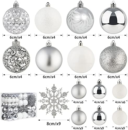 SY Craft 86 парчиња разновидни расипливи божиќни топка снегулка украси Сезонски декоративни висечки украси поставени со рачен
