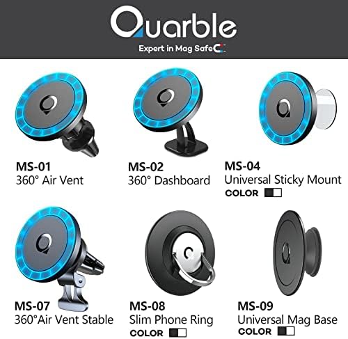 Quarble Air Vent Car Mount Holder компатибилен со iPhone 14 13 12/Pro/Pro Max/Mini и Magsafe Case 360 ​​° Прилагодливо Не е