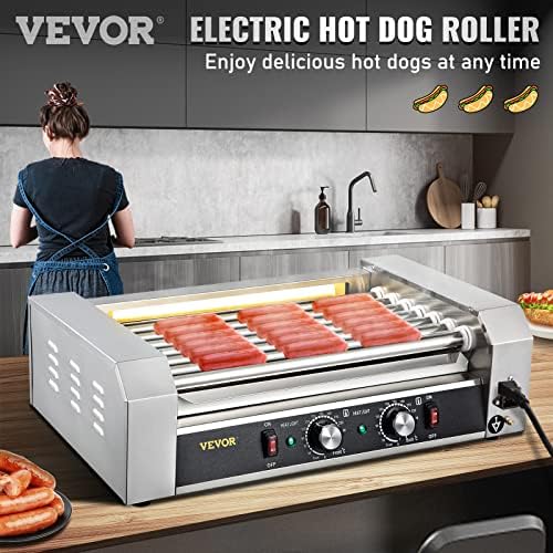 Ролери Vevor Hot Dog, 18 ролери со капацитети од Hot Dog 7, 1050W Не'рѓосувачки челик готвач потопла машина со двојна контрола