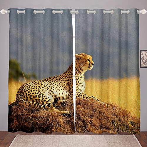 3д Леопард Прозорец Завеси Африкански Сафари Животни Прозорец Завеси За Деца Момчиња Девојчиња Џунгла Гепард Завеси Панели Дивиот
