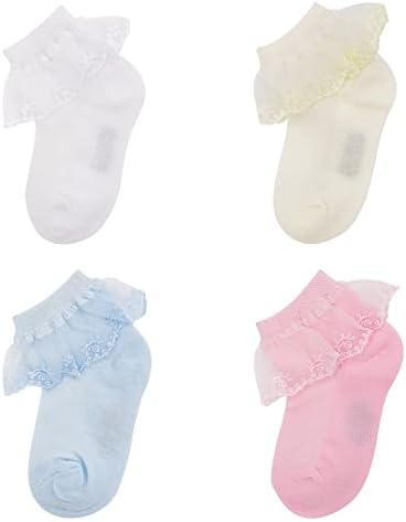 Akkilar 4 пакувања Дете за бебиња за бебиња за бебиња со лакови од чипка чипка за чипка на окуласта, принцеза фустани чорапи