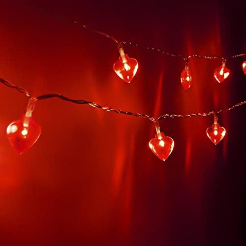 Самовила срцеви светла в Valentубезни украси на центри за срцеви светла 10 стапки 20 LED батерија управувана за Денот на вineубените