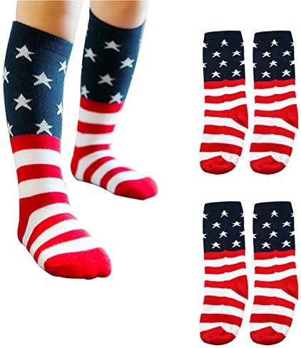 Suntrade Kids USA Chods Cods, памучни шарени и codsвездени чорапи со високи чорапи со високи цевки, сет од 2