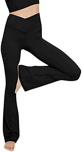 Badhub цврсти јога панталони за жени кросовер со високи тренинзи со високи половини за тренингот, истегнете го стомакот за контрола