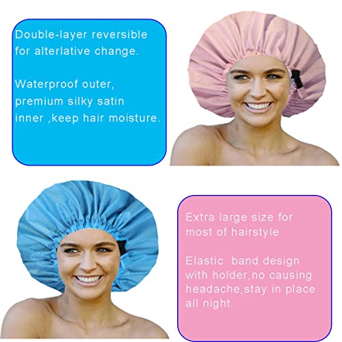 2 парчиња капаче за туширање со сатенски ентериер, капа за туширање за жени, екстра големи и еднократно и водоотпорно капаче