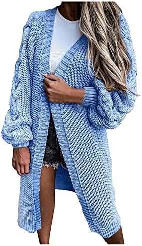 Зимски палта за жени жени Зимски палта мода со долга ракав цврста боја плетена качулка џемпер кардиган отворен фронт