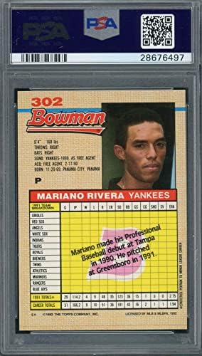 Маријано Ривера 1992 Бауман Бејзбол Дебитант Картичка рк #302 Оценето ПСА 8