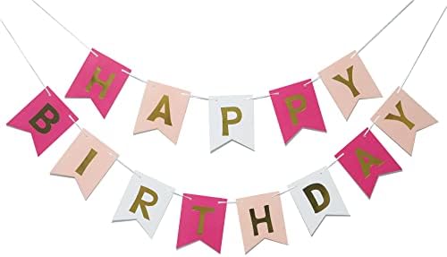 Розова Среќен Роденден Банер - Роденден Декорации-За Девојки Момчиња Деца И Возрасни Роденден Декорација Партија Материјали