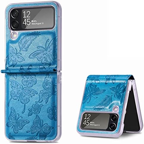 Samsung Galaxy Z Flip 4 5g Случај, Itanazing Втиснување Пеперутка Цвет Флип Случај За За Жени Девојки Тенок Одговара Хард КОМПЈУТЕР