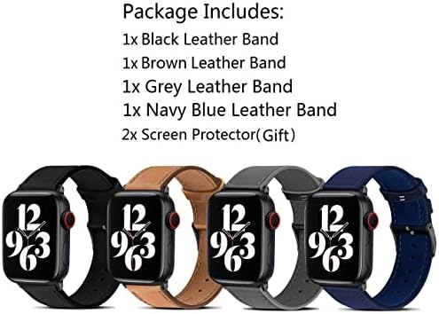 Компатибилен со Apple Watch Band 49mm 45mm 44mm 42mm, оригинални кожни ленти ленти за iWatch Ultra SE2 SE Series 8 7 6 5 4 3 9, морнарица сино кафе кафеава црна лента со црн адаптер, заштитник на екр?