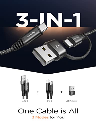 AINOPE USB C Полнач Кабел [2-Пакет, 6.6 ft] Најновата Надградба 60W USB C ДО USB C Кабел Најлон Плетенка Тип C Полнач Брзо Полнење