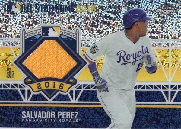 Играч на Салвадор Перез, облечен во бејзбол картичка Jerseyерси Печ Topps Chrome All Star Rrefractor #ASRCSP - MLB игра користена дресови