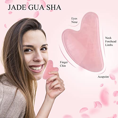 IdeaYard Flower Jade Roller Gua Sha Set & Rose Quartz Eye Mask Real Natuarl Jade Stone for Beauty Massion Spa