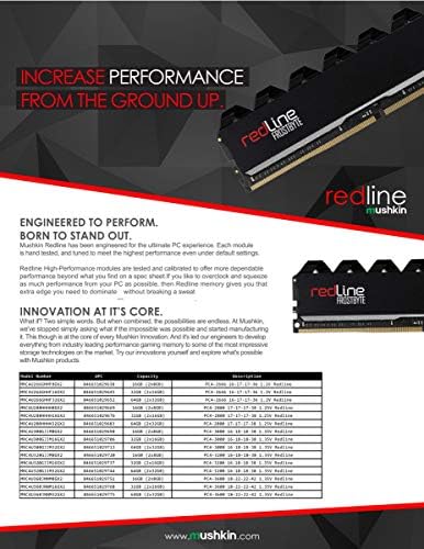 Mushkin Redline Black-DDR4 DRAM-64 GB UDIMM Мемориски комплет-3600MHz CL-18-288-PIN 1.35V Desktop RAM меморија-не-ECC-двоен