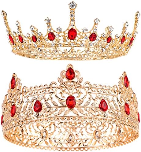 2 Парчиња Матурска Крал И Кралица Круна Постави Кралски Круни За Мажи Кралска Круна Со Црвен Кристал Кристални Круни За Мажи